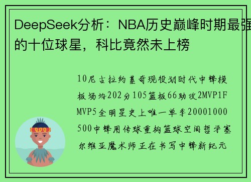 DeepSeek分析：NBA历史巅峰时期最强的十位球星，科比竟然未上榜